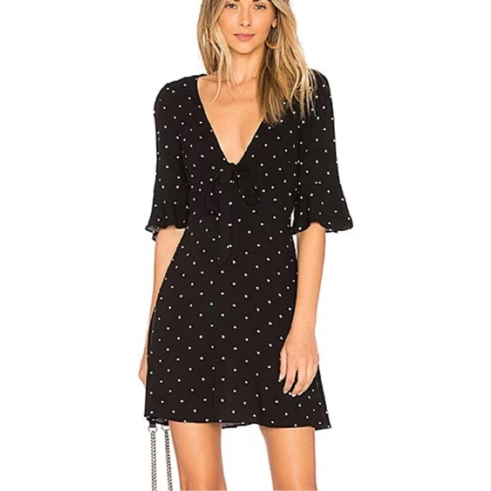 Free People Polka Dot Short Sleeve Tie Front Dress Black and White Size 6